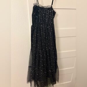 Black Star-Print Mesh Maxi Dress for Kids
